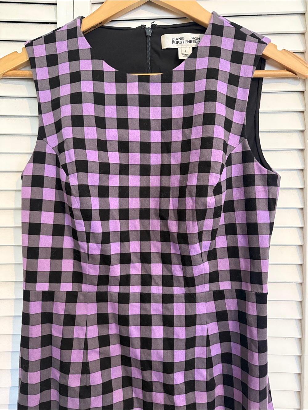 Diane Von Furstenberg Purple/Black/Grey Gingham Sleeveless Sheath Dress - 4 - Picture 2 of 7